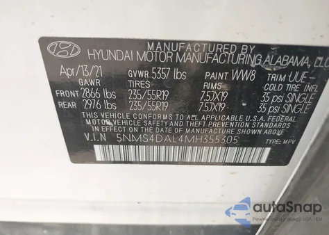 2021 Hyundai Santa Fe Limited z USA, uszkodzony, nr VIN 5NMS4DAL4MH355305